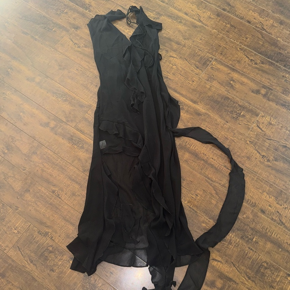 Sheer black tie dress with slip